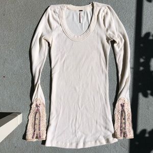 Free People Cream Long-sleeved Waffle Shirt